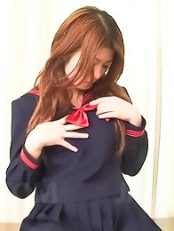 Maya Asian doll takes panty off and rubs her cunt in the mirror
