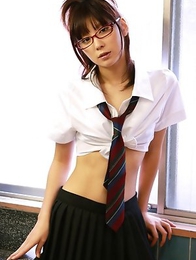 Miu Nakamura in hot school uniform shows ass in blue thong