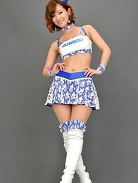 Ichika Nishimura in long boots and short skirt is playful